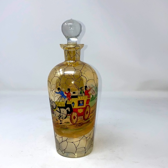 VINTAGE CZECHOSLOVAKIA GLASS DECANTER HAND PAINTED‎ SIGNED BOROKRISTAL - Picture 1 of 10